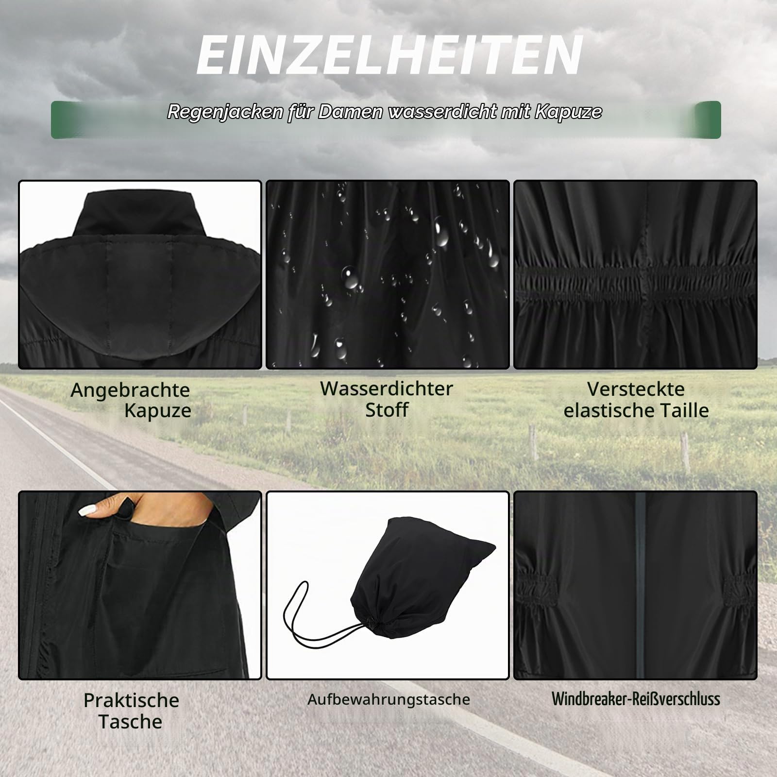PONCEAU Damen Wasserdicht Regenjacke Atmungsaktiv Windbreaker Softshelljacke Leichte Jacke Atmungsaktive Packbare