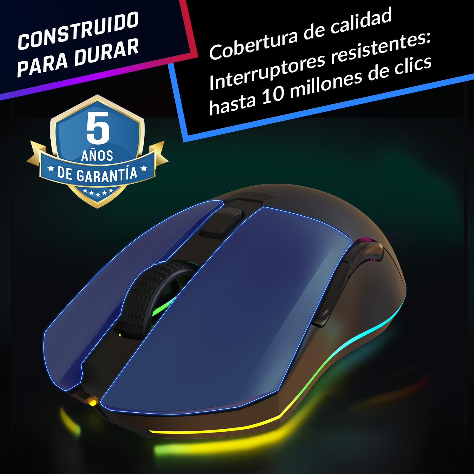 KLIM Blaze Pro – Ratón inalámbrico RGB Recargable con estación de Carga – Novedad con LCD Pantalla – Sensor Alta precisión y batería de Larga duración – hasta 6000 dpi – Ratón inalámbrico con Cable