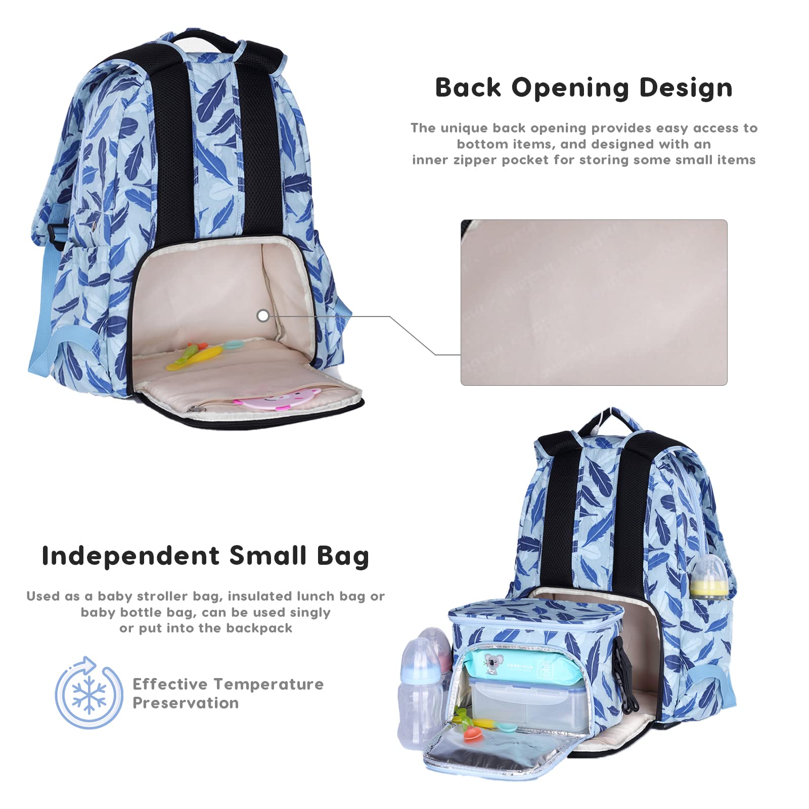 SONARIN Zaino Fasciatoio con Borsa Passeggino,Grande Capacità Borsa per Pannolini Impermeabile Zaino Mamma Neonato Borsa Fasciatoio da Viaggio con Fasciatoio & Ganci per Passeggino