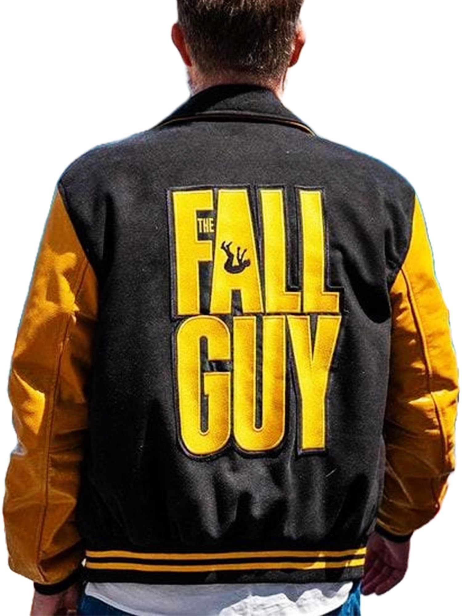 Suiting Style Men's Yellow & Black Fall Guy Wool Body Faux Leather Sleeves Stunt Team Jacket - Ryan Gosling Jackets For