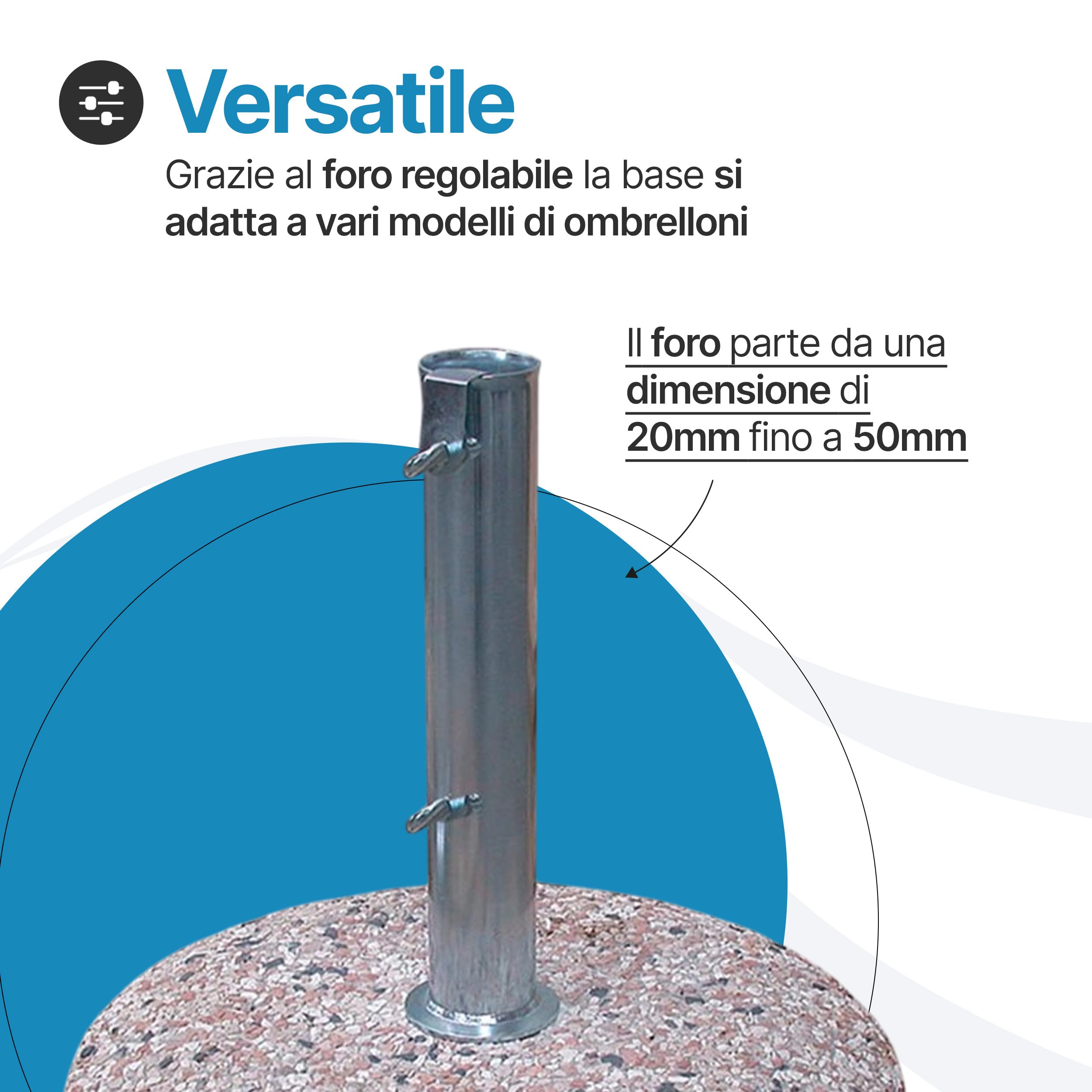 Tubo Per Ombrellone, Base Per Ombrellone, Supporto Per Ombrellone Regolabile In Acciaio Inox Con 3 Anelli Di Riduzione In Pvc 323848 Mm Base Per Ombrellone Con 8 Chiodi In Acciaio 88755262