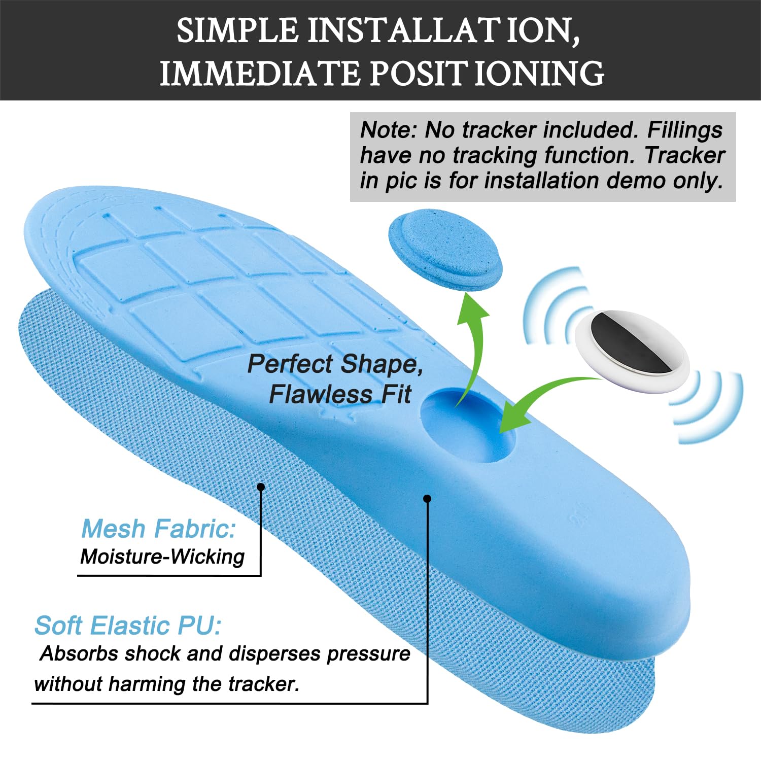 Endoto Plantillas para Airtag para Niños Infantil Adultos Zapatos, Shoe Insoles Soles Plantilla para Air Tag Holder - (Azul, 170mm)
