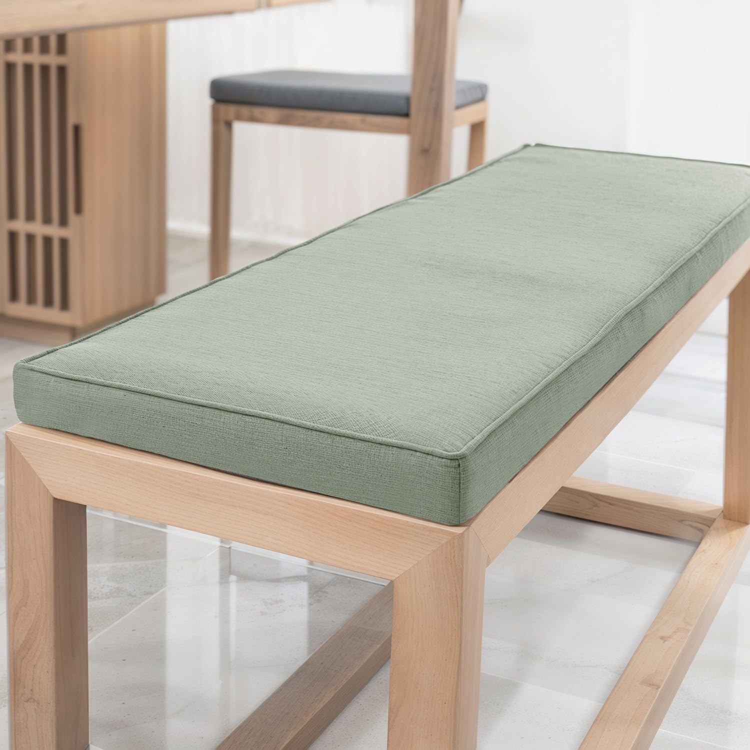 YFHT Bench Cushion, Washable Linen Bench Pad with Non-Slip Bottom and Piping, Long Seat Pad for Garden Bench, Patio, Indoor Window Seat, Hallway Bench and Rattan Chairs,Green,130x40x5cm