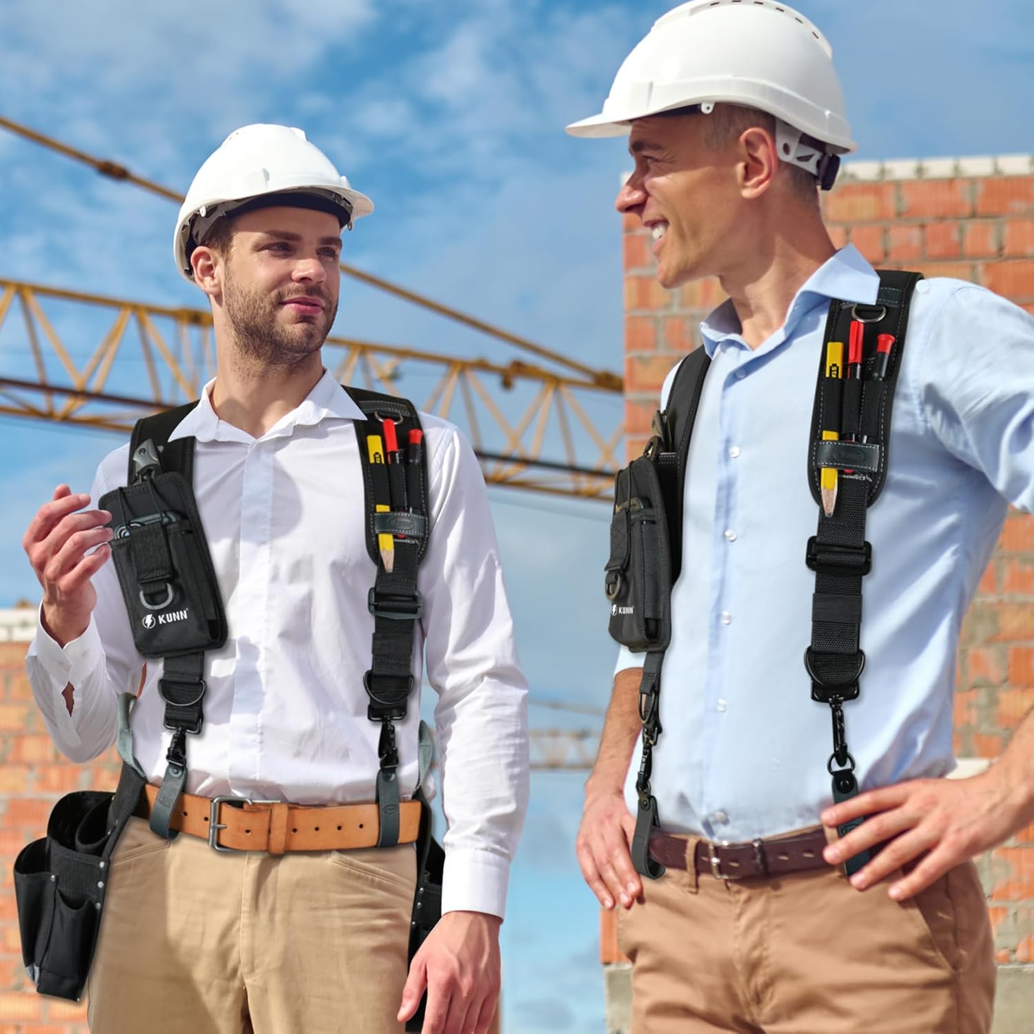 KUNN Leather Tool Belt Suspenders Construction Bag Suspenders Molded Air Channel Work Belt Suspender for Carpenter Electrician,Black - Image 5