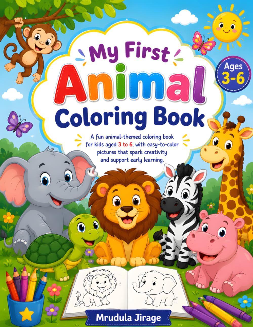 Cute Animals Coloring Book for Kids Ages 3-6: Fun and Easy Animal Coloring Pages for Toddlers & Preschoolers | Cute Safari, Farm, Jungle & Ocean Animals for Boys and Girls