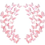 Outus 120 Pieces Pink 3D Layered Butterfly Wall Decor Removable Butterfly Stickers Hollow Mural Decals for Birthday Cake Decorations Crafts Bouquet Flower Arrangements