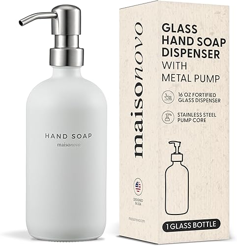 MaisoNovo Dispensador de jabón de 1 pieza Botellas blancas de 16.9 onzas con bomba de acero inoxidable plateada