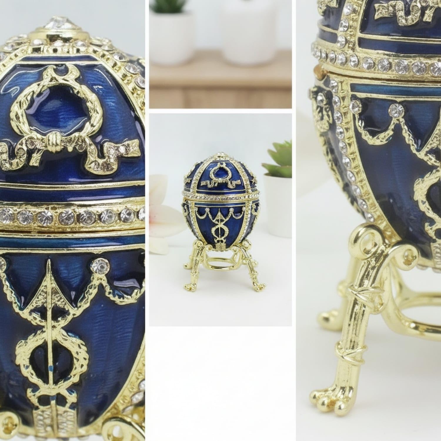 Jeweled Egg Trinket Box Ornate Egg-Shaped Trinket Box Vintage