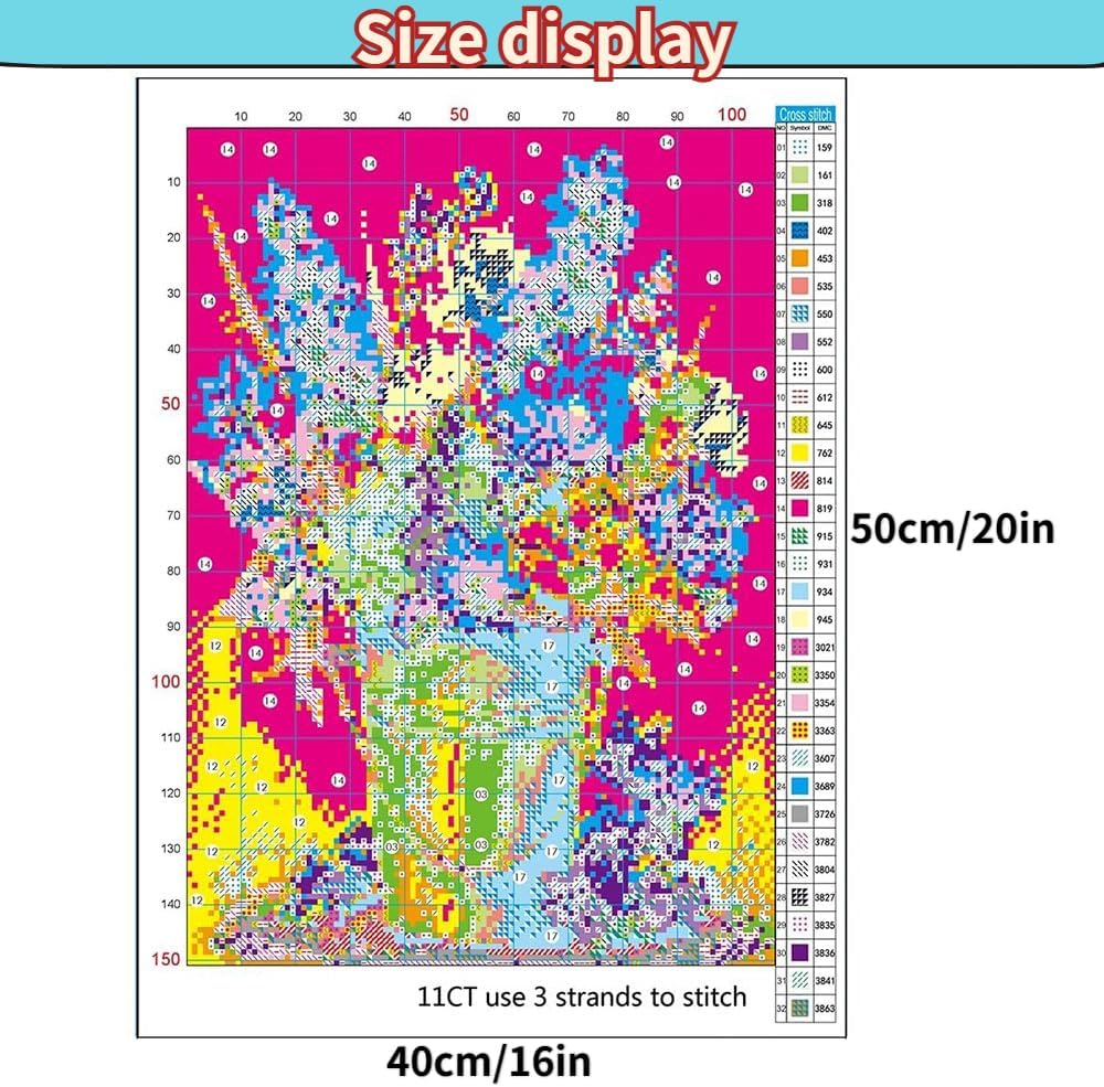 Bcdfgybcaxn Counted Cross Stitch Kits for Adults,Lavender Field Landscape,Stamped Cross Stitch 11CT DIY Cross Stitch,Beginner Embroidery Kit,16X20in