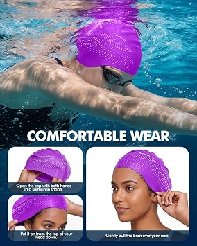 Unisex Extra Large Swim Cap for Long Hair, Large Size Soft Silicone Womens Swim Caps for Braids, Dreadlocks, Weaves, Curls & Afros, Waterproof High Eelastic Swimming Cap for Women Men Adult