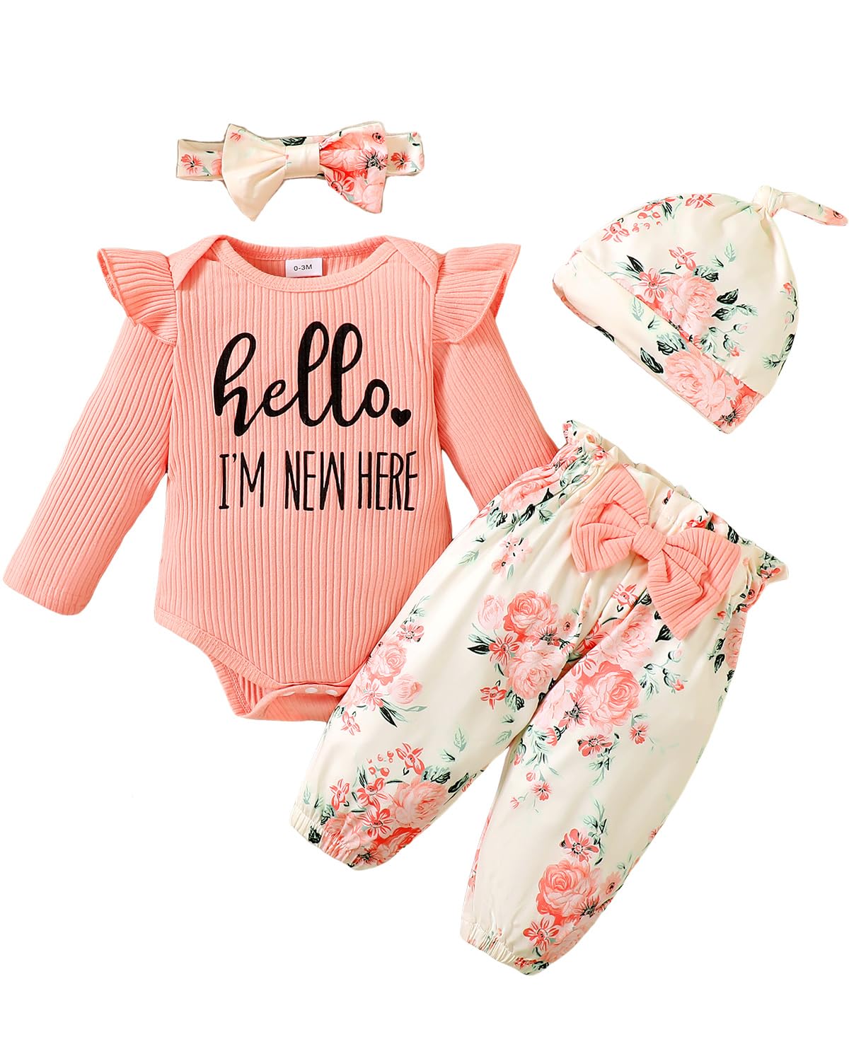 Newborn Infant Baby Girl Clothes Outfits Rib Romper Floral Pants with Headband Winter Clothing Set