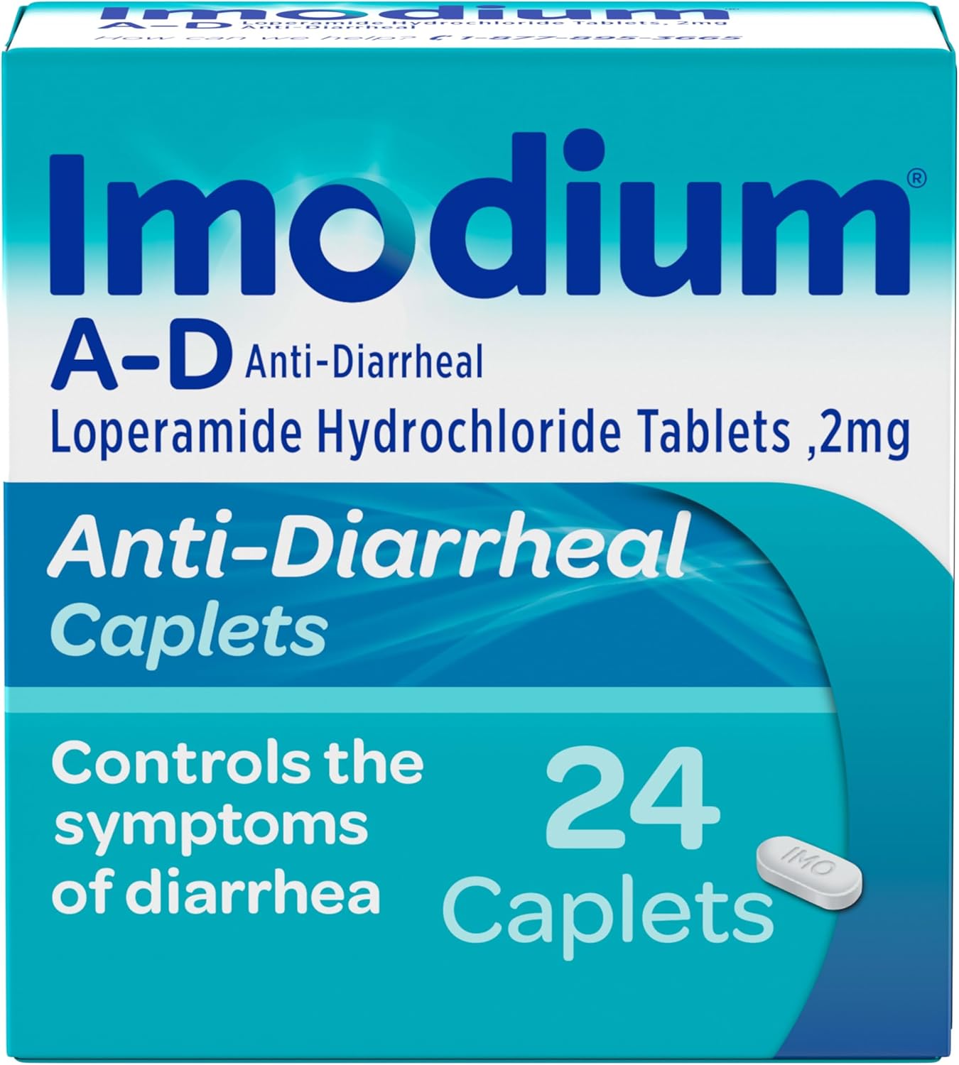 Imodium A-D Anti-Diarrheal Caplets with 2mg Loperamide Hydrochloride for Fast Acting Diarrhea Symptom Relief On the Go in Travel Size Caplets for Kids 6+ and Adults, 24 Ct