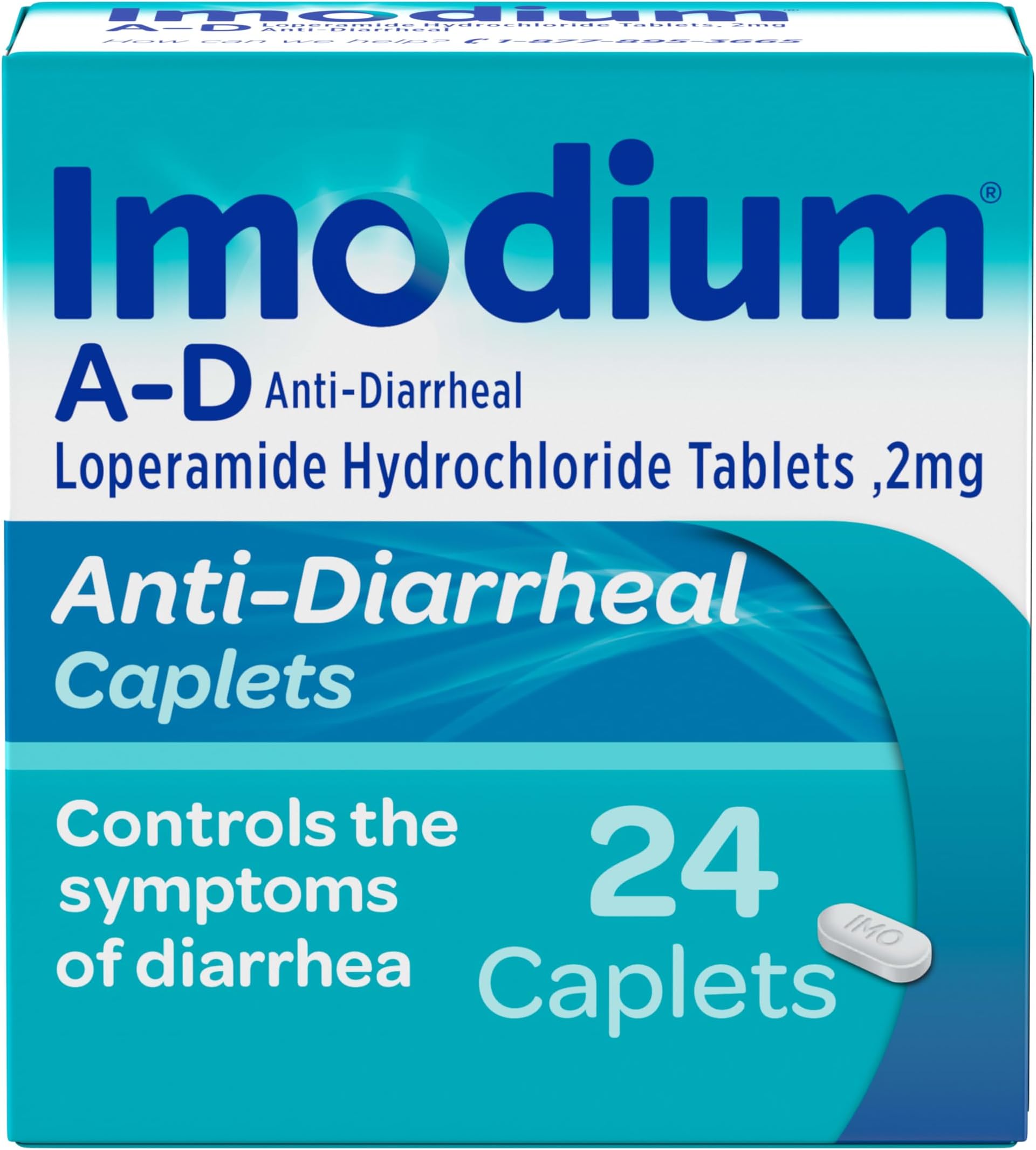 Imodium A-D Anti-Diarrheal Caplets with 2mg Loperamide Hydrochloride for Fast Acting Diarrhea Symptom Relief On the Go in Travel Size Caplets for Kids 6+ and Adults, 24 Ct