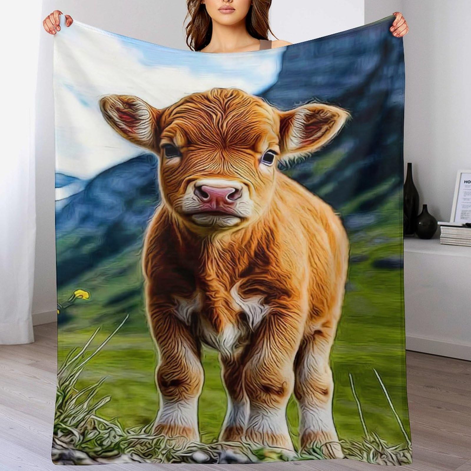 Manta de vaca de franela 130x180 cm para sofá y cama