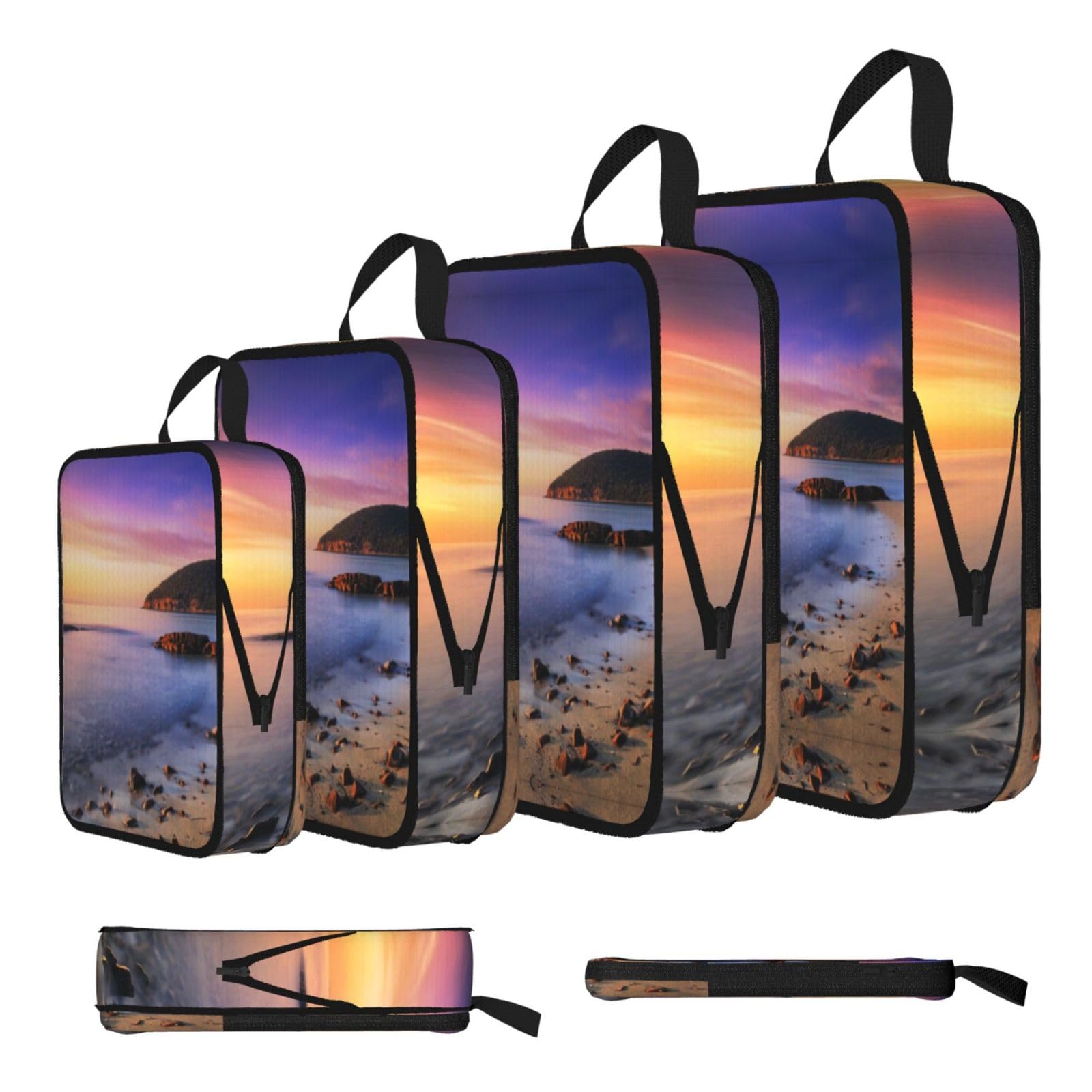 Sun Rise On The Beach Print 4 Set Compression Packing Cubes For Suitcases,Expandable Storage Bags Organizers