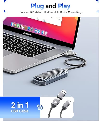 Miniatura 6 de ORICO USB4 40Gbps M.2 SSD Enclosure, Supports Up to 8TB M.2 NVMe SSDs, Finned Aluminum Alloy Case, USB-C to USB-A&C 2-in-1 Cable, Plug and Play,