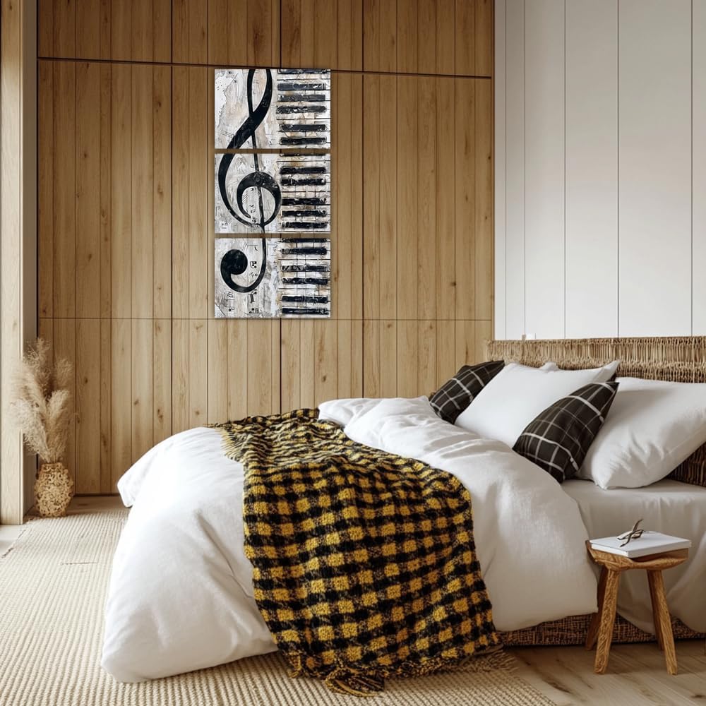 Abstract Music Canvas Wall Art 3 Pieces G Clef Piano Key Picture Wall Art Grey Music Artwork Painting Prints Musical Lovers Room(Music-5,12x16inchx3 Pieces (30x40cmx3 Pieces))