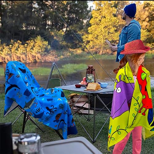 Miniatura 10 de YIFONTIN Toalla de playa para niños, manta de terciopelo 100% algodón, 25.5 x 51 pulgadas, para natación, baño, viajes, campamento y picnic, fiesta