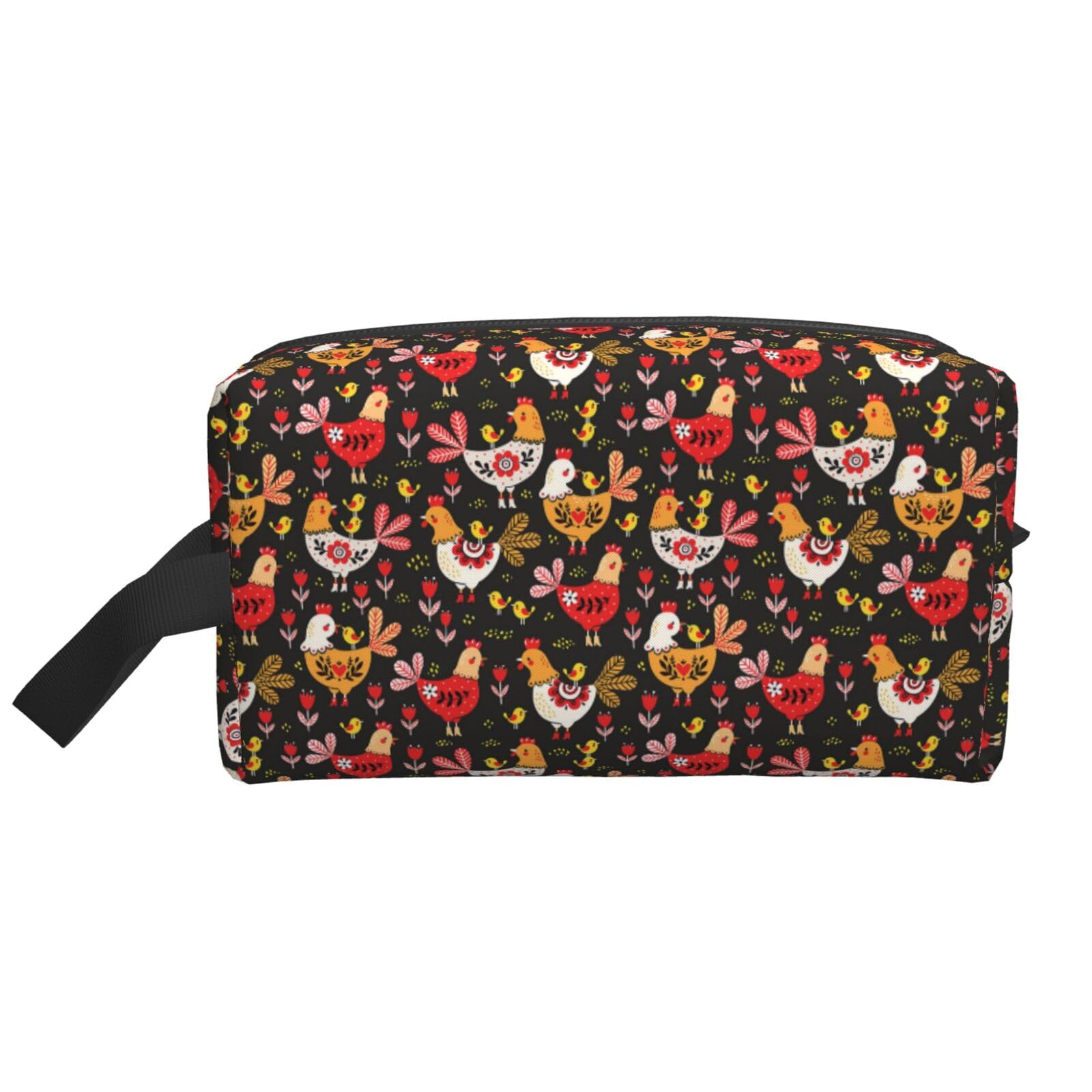 Ercgad Unisex White Cute Rooster Chickens Print Large Capacity Travel Toiletry Bag Cosmetic Pouch Daily Storage Makeup Case