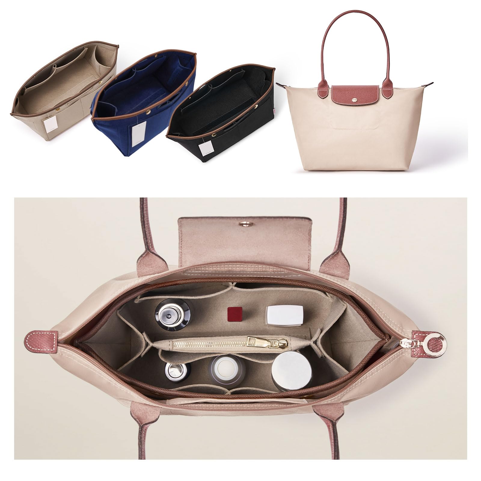 ZTUJO Organizador de bolso para bolso (beige, grande)