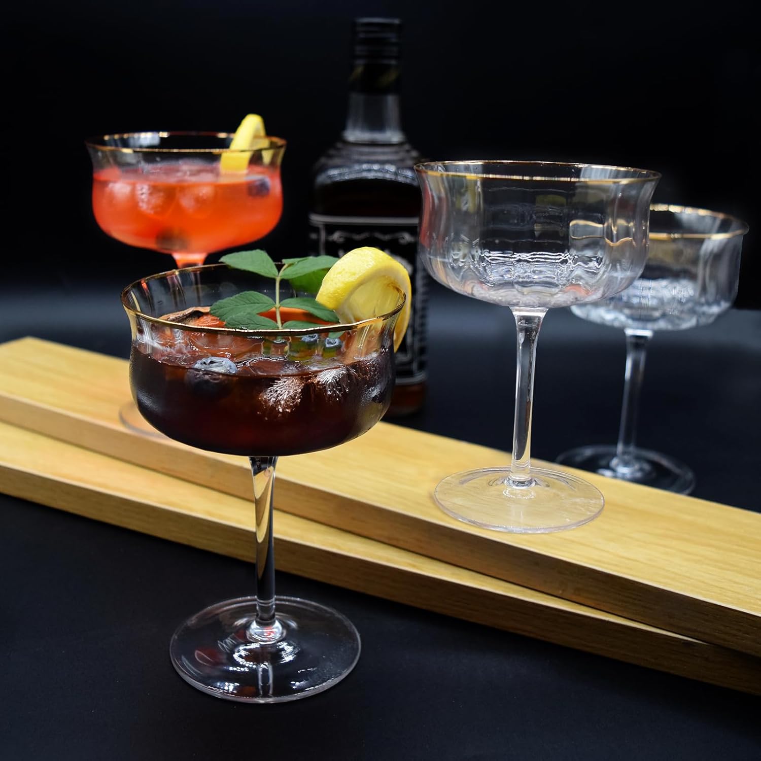 Coupe Glasses Set of 4, Vintage Art Deco 10 Oz Martini Glasses, Hand-Blown Coupe Cocktail Glasses, Lead-Free Crystal, Gold Rim, Cocktail Champagne Glasses, Perfect for Bar, Parties and Gift