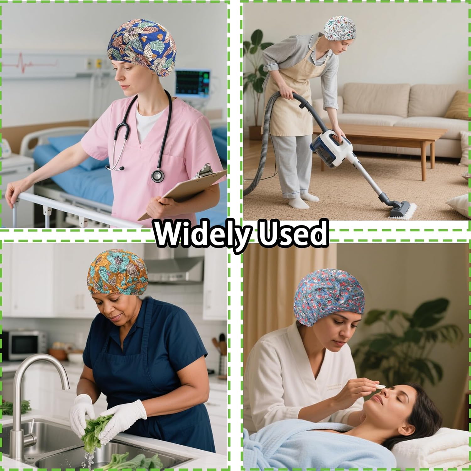 CEYAZYE 6 Pcs Bouffant Scrub Caps with 2 Satin Scrunchies, Adjustable Surgical Cap with Button and Sweatband, Printed Nursing Working Hats for Women Men, Multicolored Elastic Hair Covers, 6 Styles - Image 4