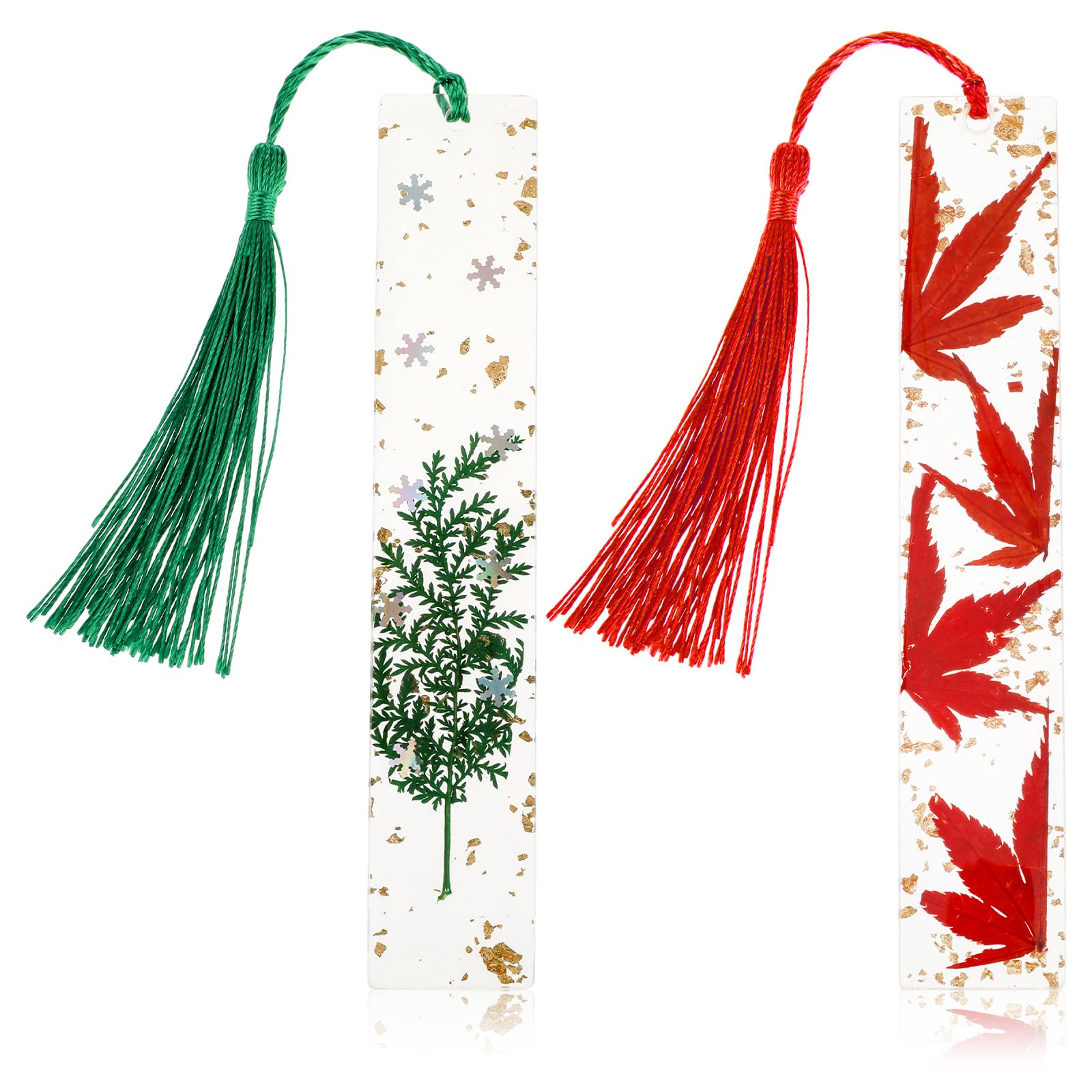 Dimeho 2 marcapáginas de resina de flores secas, marcapáginas transparentes con borlas, marcadores de libros para mujeres, marcadores de página de flores, bonitos accesorios de libro, regalo para