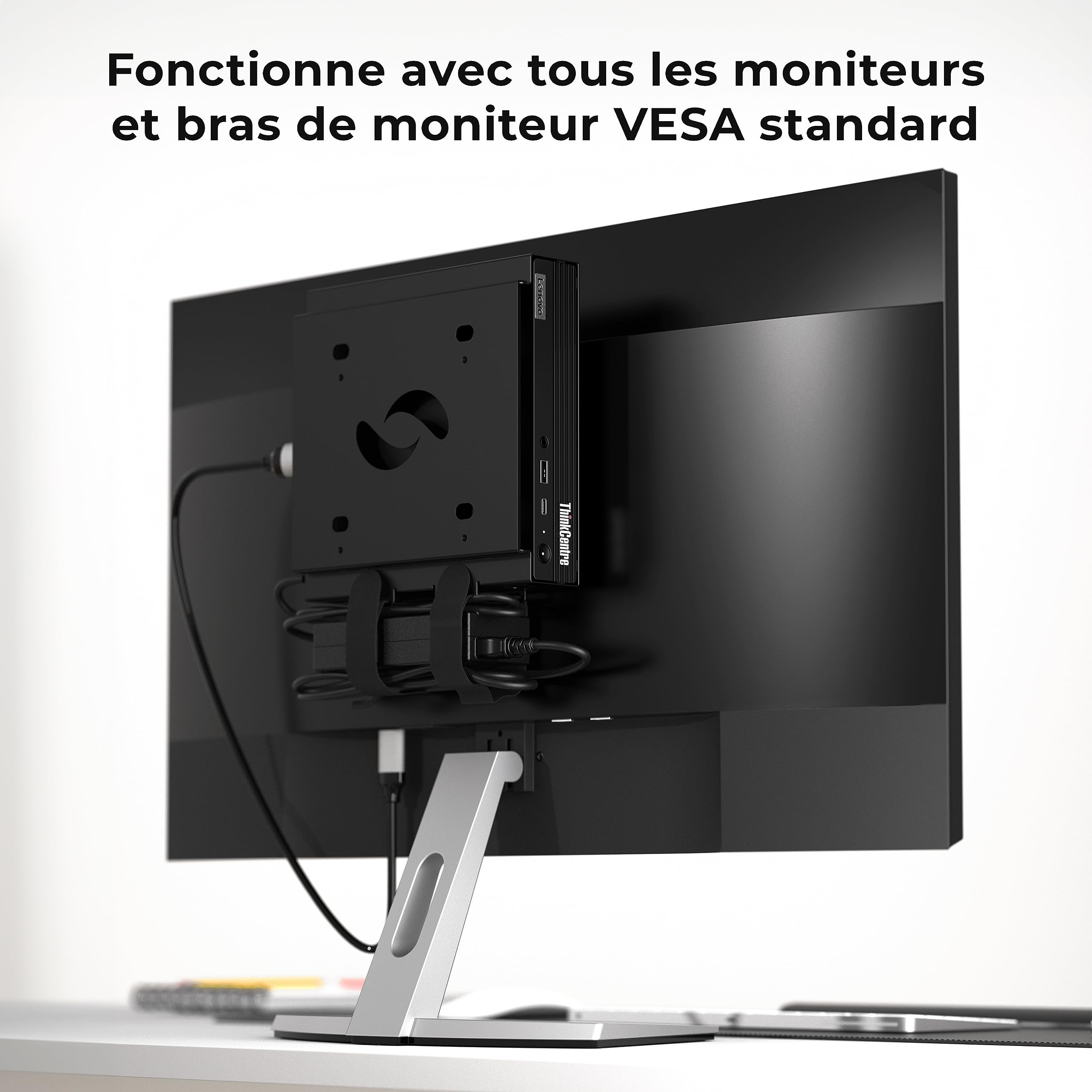 HumanCentric Support VESA compatible avec Lenovo Thinkcentre Tiny M90q Gen 2, M80q Gen3, M90q Gen3, M70q Gen 2, Thinkstation P3 Tiny, M60e, M75q Gen2, M70q, montage derrière moniteur