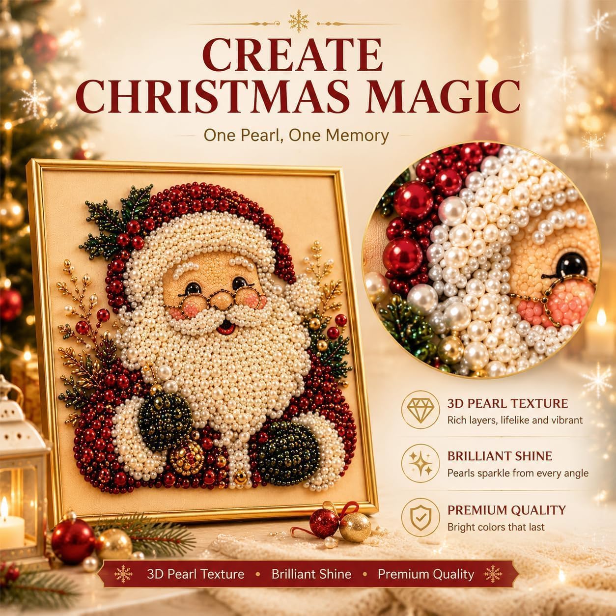DIY Christmas Pearl Diamond Painting Art Kit with Frame