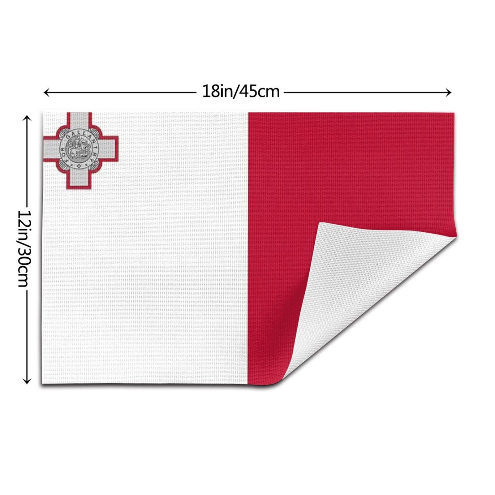 Juego De 10 Manteles Individuales con Estampado De La Bandera De Malta Lavables Antideslizantes Aislantes Térmicos De Vinilo Tejido para Cocina Comedor Y Restaurante 30X45Cm