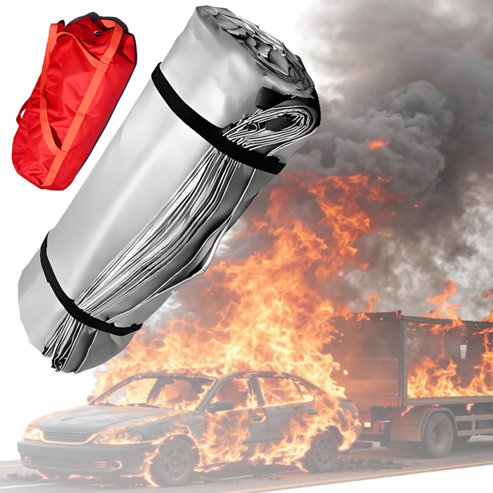 Manta ignífuga para Coche, Manta ignífuga de despliegue rápido, Manta de Emergencia de Fibra de Vidrio recubierta de Silicona para el hogar, Las caravanas, Punto de fusión de 1100 ℃ 8×10m