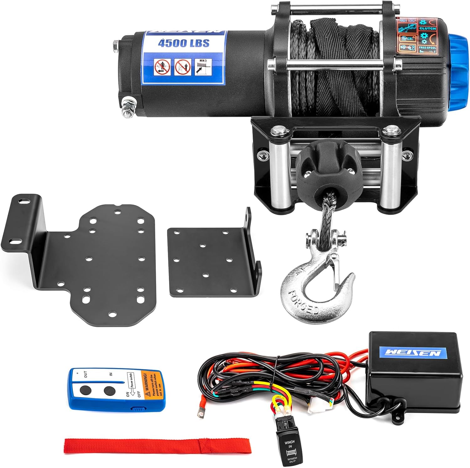 WeiSen 4500lb 12V Electric Winch w/ Winch Mount and Rocker Switch Compatible with Yamaha Rhino 450 660 700 2003-2013