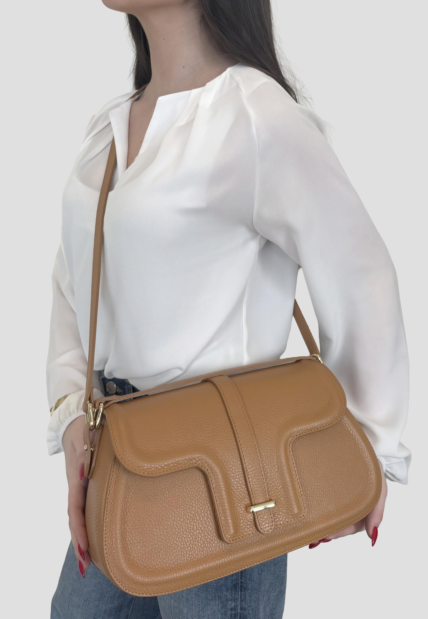 Chicca Borse Borsa a Spalla Elegante da Donna in Vera Pelle