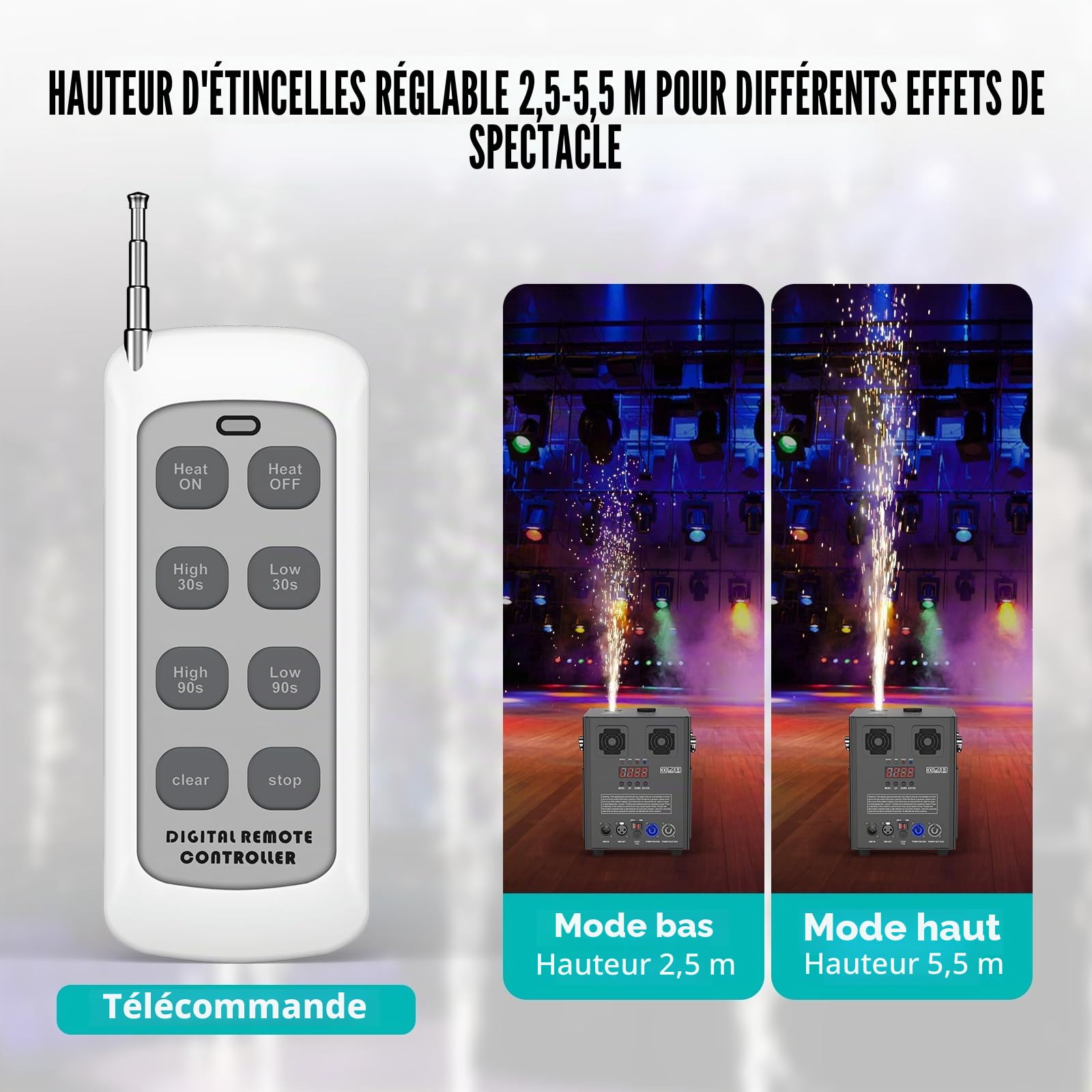 1000W Noirs Machine à Étincelles à Froid, Machines à Effets Spéciaux avec d-mx512 Télécommande Sans fil Machines Pyrotechniques pour Mariage Bar Scène Fête Halloween Noël Mariages