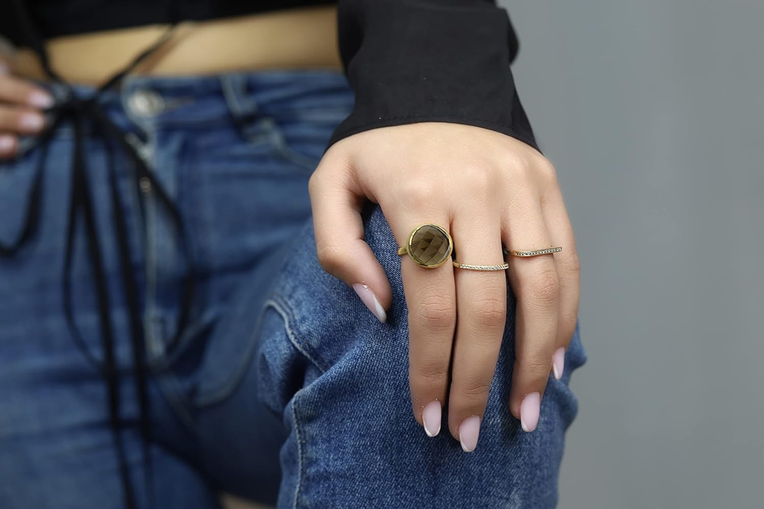 Smoky Quartz Crystal Ring - Handcrafted Yellow Gold Statement Jewelry - Unique Fashion Ring for Anniversaries & Birthdays - Comes with Fancy Box