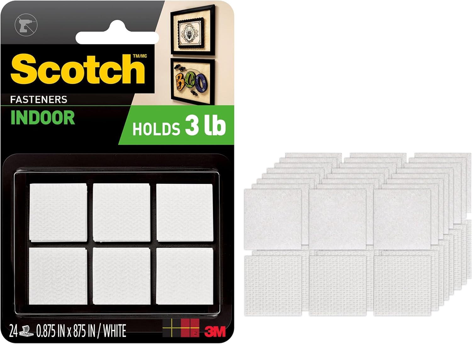 Scotch Multi-Purpose Hook and Loop Fasteners, for Indoor Use, White, 7/8 in, 24-Pair, 48-Squares