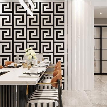 Wallpaper Geometric Wall Papers Black Grey Luxury Satin Effect Large Greek Key Wallpaper Living Room Background Decor0.53 * 10M