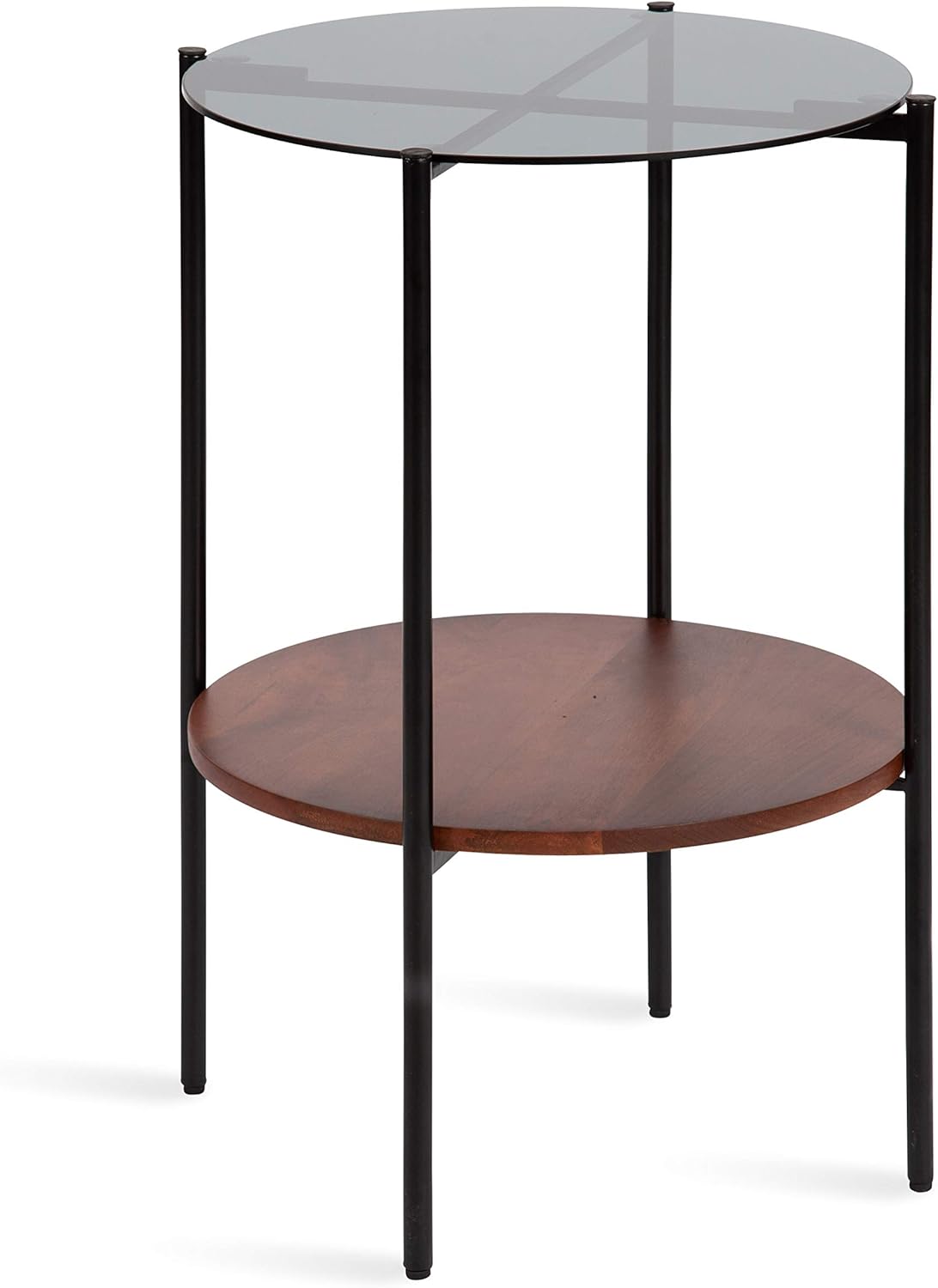 Kate and Laurel Ottelo Modern Side Table, 18 x 18 x 26.5, Walnut Brown and Black, Minimal Two-Tier End Table for Storage and Display