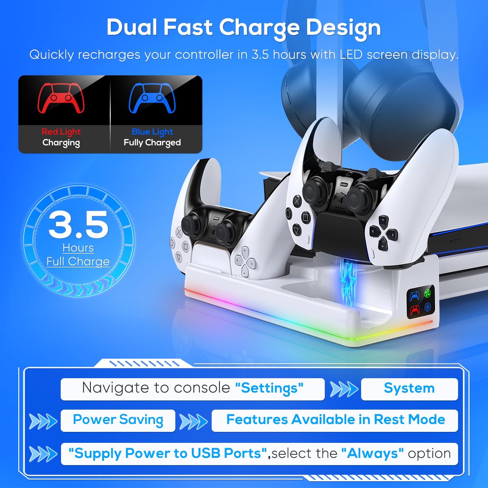 Ps5 Support Horizontal Avec Ventilateur De Refroidissement, [Design