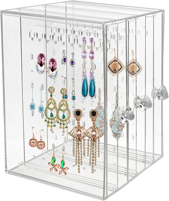 Discoball Acrylic Earrings Holder 3 Panels Dustproof Jewellery Organiser Drawer, Hanging Up to 80 Pairs