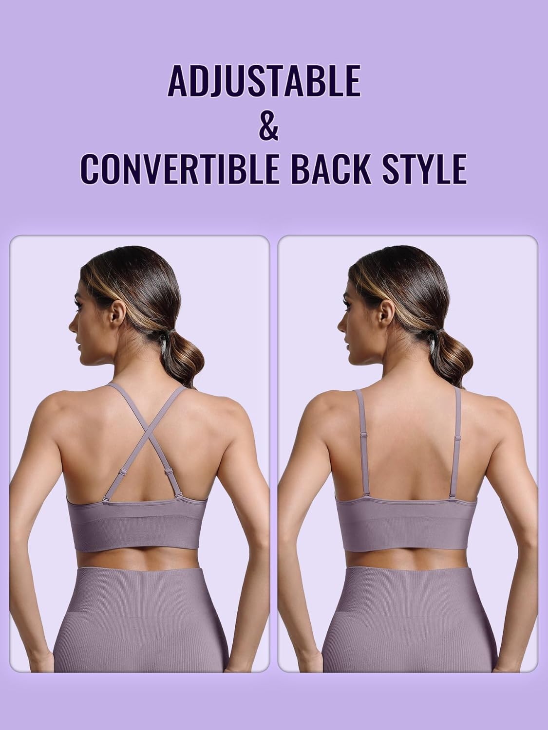 V Neck Adjustable Spaghetti Straps Sports Bra for Women, Padded Criss Cross Back Longline Yoga Bra Workout Crop Top Multipack - Image 4