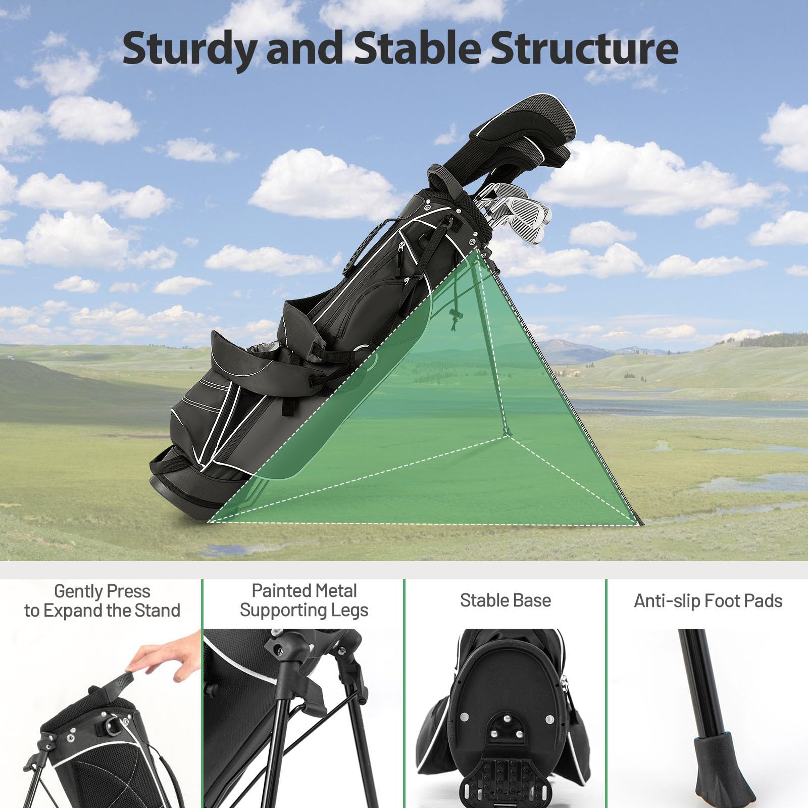 LIFEZEAL Golftasche, Tragbare Golfschlägertasche mit 4-fachen Trennwänden, Golf Stand Bag mit Verstellbarer Schultergurte, Leichte Standtasche für Herren & Frauen, Schwarz