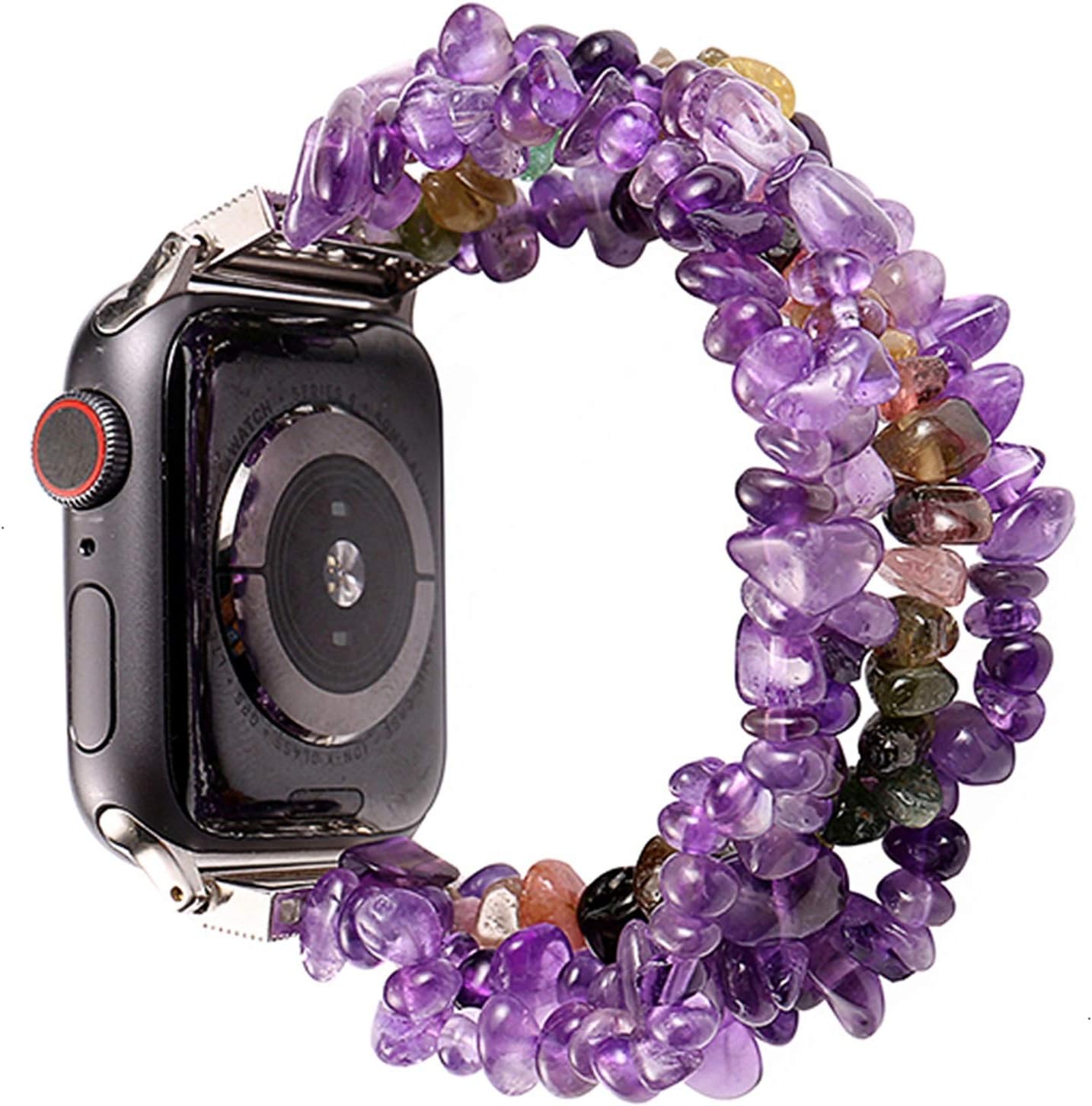 AMSH For Apple Watch Band 45/41/38/40/42/44mm Bracelet For iWatch 7/6/5/4/3/2/1 Women Handmade Natural Stone Strap Replacement 7/6/5/4/3/2/1/SE Series WatchBands (Color : Amethyst, Size : 44mm)