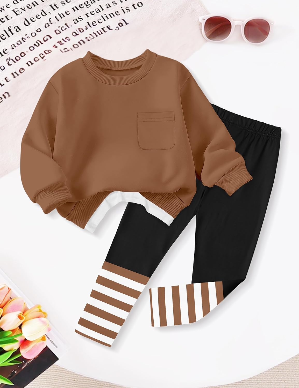 NAPU Little Girls Clothes 2Pcs Girls Outfits Pullover Sweatsuit Patchwork Striped Leggings Pants Set Fall Winter Clothes 2-8Y - Image 7
