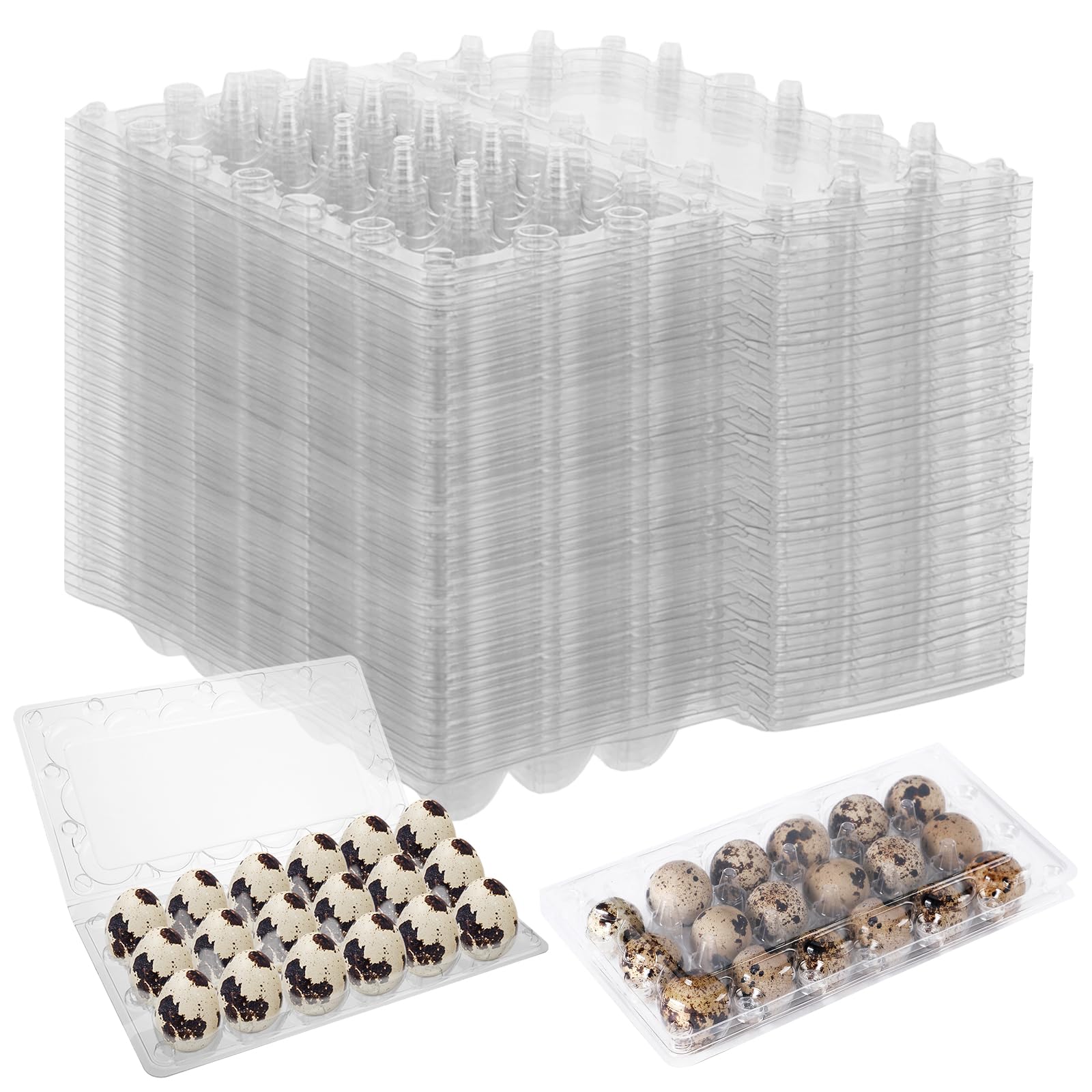 APACALI 100 cajas de huevos de codorniz, 18 rejillas, cajas de plástico transparentes para huevos de codorniz con tapa