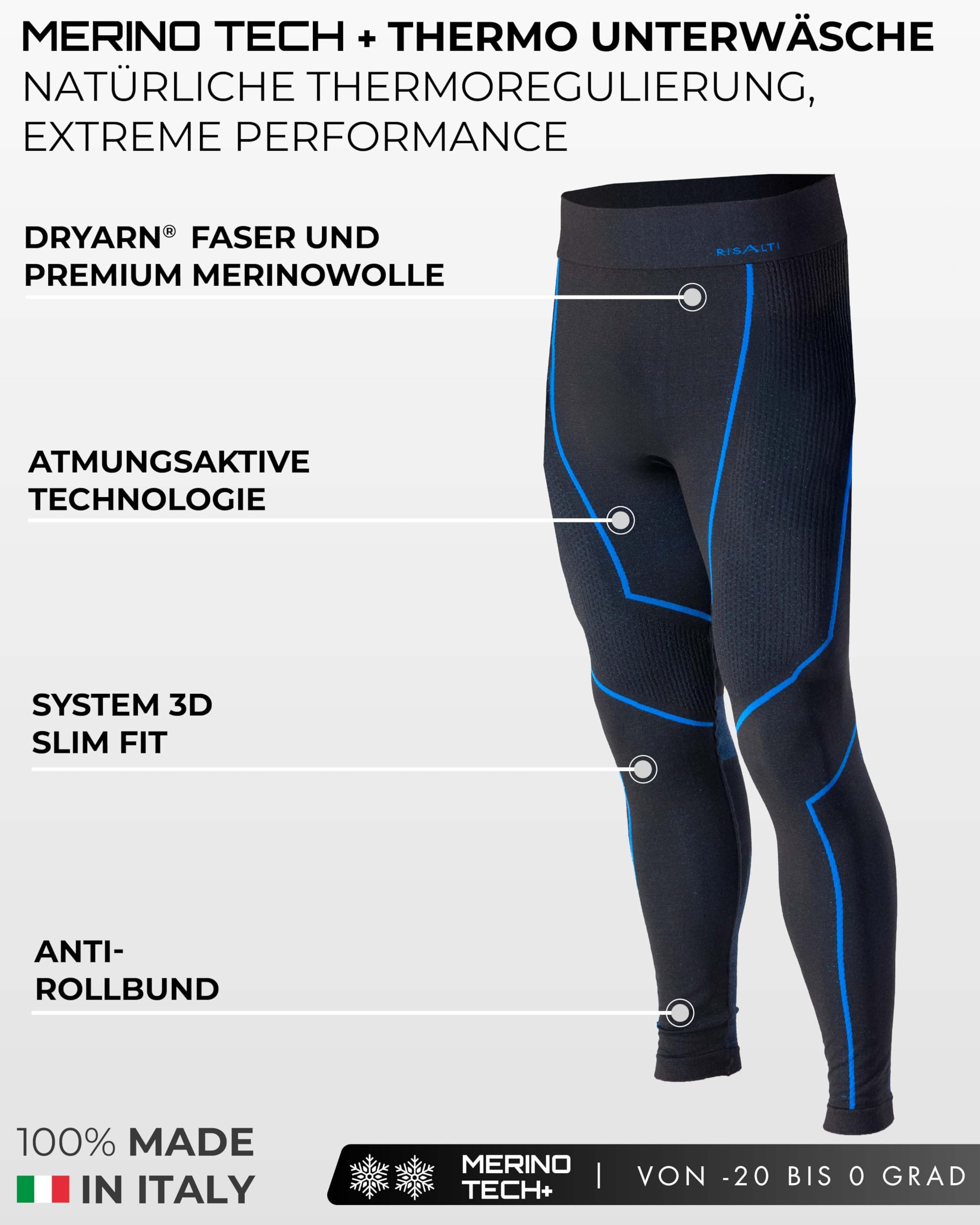 Risalti Thermostrumpfhose für Herren, Merino Tech – Thermohose für Herren, Kompressionshose aus Merinowolle, Herren-Strumpfhose, Thermo-Unterwäsche für Herren, Winter, nahtlos, hergestellt in Italien