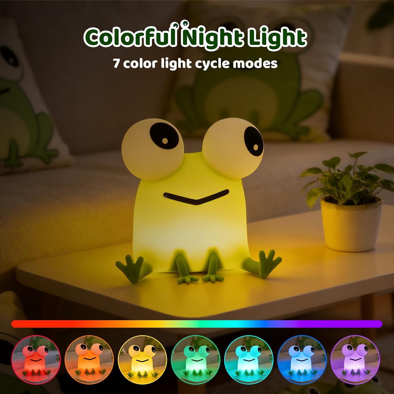 Frog Night Light with Timer Dimmable 3 Brightness 7 Colors Kawaii Frog Lamp Warm Sleep Aid USB Rechargeable Portable Night Lamp Decor for Girl Boy Nursery/Bedroom/Desk/Office