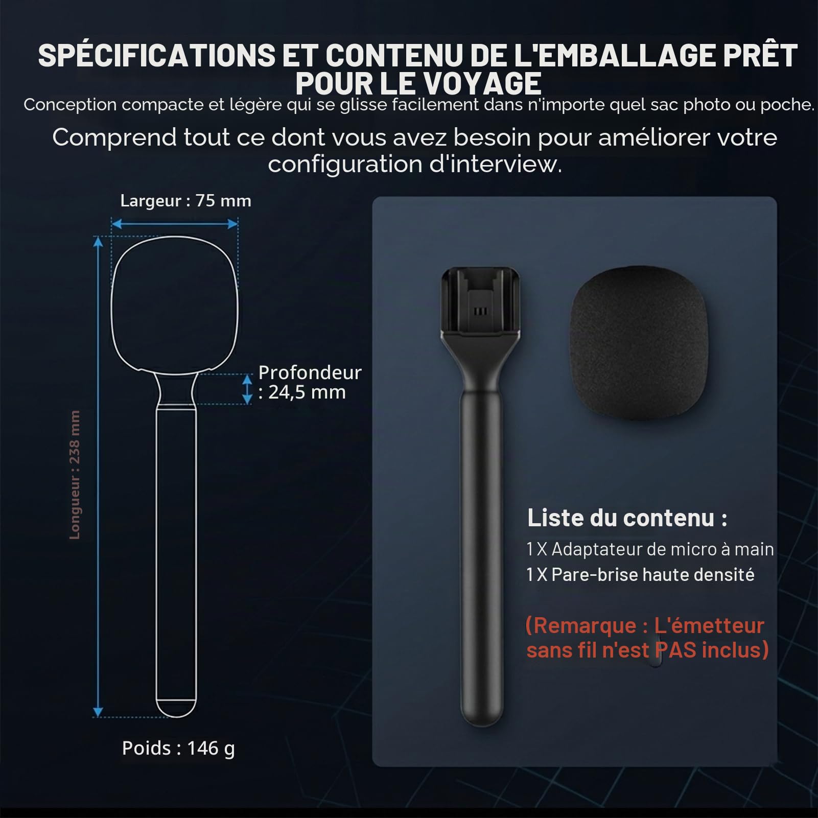 Support pour DJI Mic 3/2/Mini 2/Mini/Rode Wireless GO II/Osmo Pocket 3/4 Handle Rig Poignée Wireless Interview Lavalier Microphone sans Fil Adaptateur Handheld Griffe pour Hollyland Lark M1/Synco G1