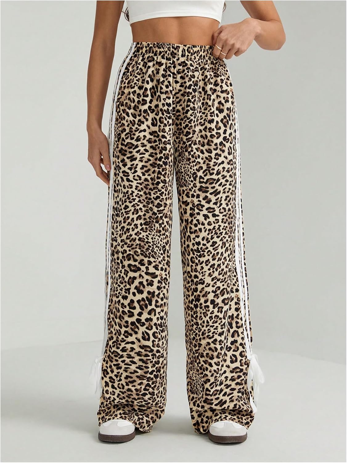 GORGLITTER Women's Leopard Cheetah Baggy Pants Bow High Waisted Wide Leg Trousers - Image 2