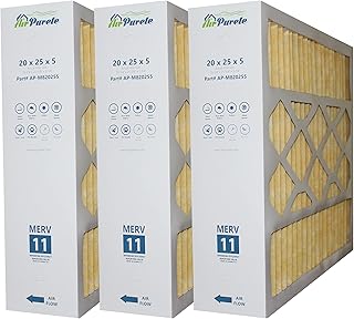 AirPurete Furnace Filters 20x25x5 AP-M820255 | Replacement for M8-1056 | Actual size : 20-1/4" x 25-3/8" x 5-1/4" | Genuine MERV 11 | Pack of 3